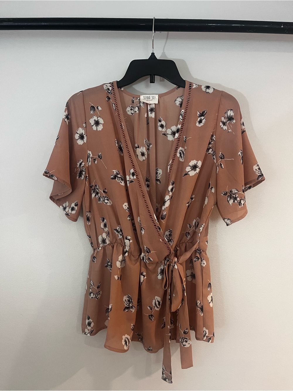 Sienna Sky Dusty Rose Floral Wrap Blouse with Tie Waist